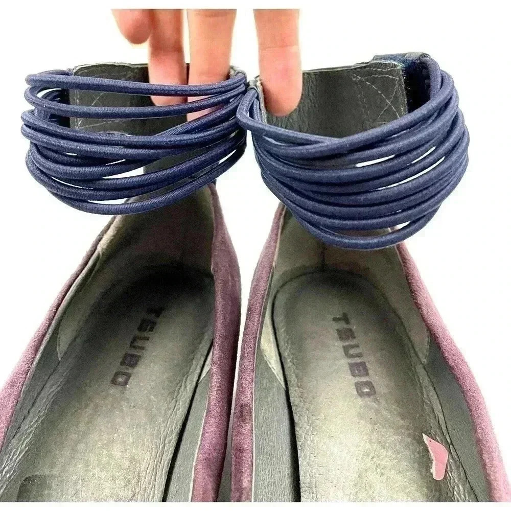 Tsubo Gylda Women's Ankle‎ Strap Wedges Purple Navy Suede Shoes Sz 7 Flats - Picture 3 of 9